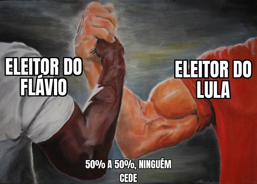 Flávio Bolsonaro e Lula empatam no segundo turno: 50% a 50% dos votos válidos.