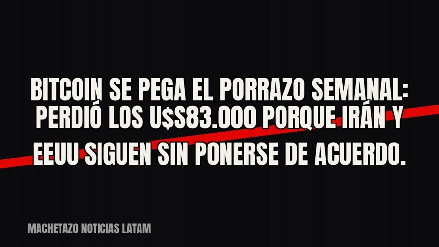 Bitcoin se pega el porrazo semanal: perdió los u$s83.000 porque Irán y EEUU siguen sin ponerse de acuerdo.